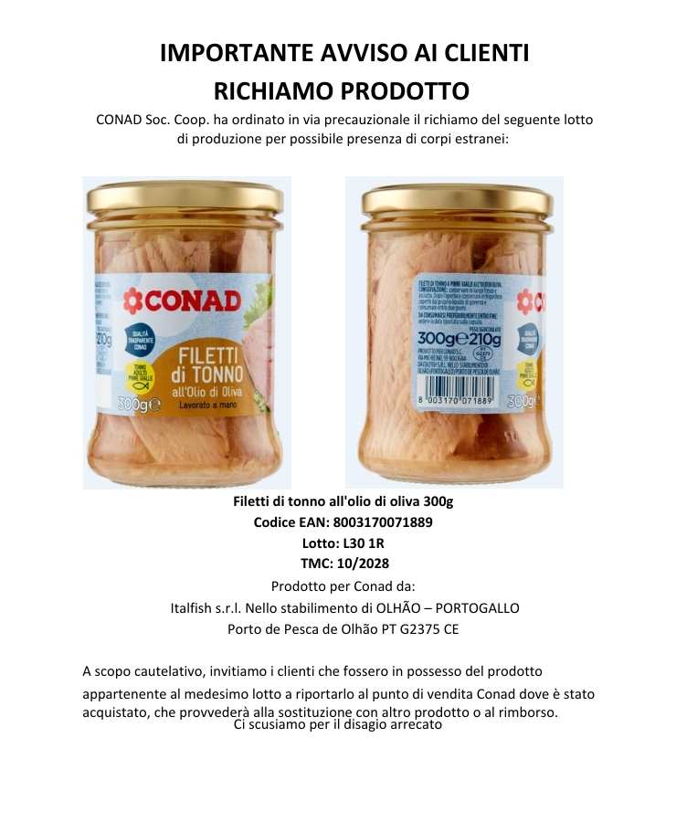 locandina richiamo tonno